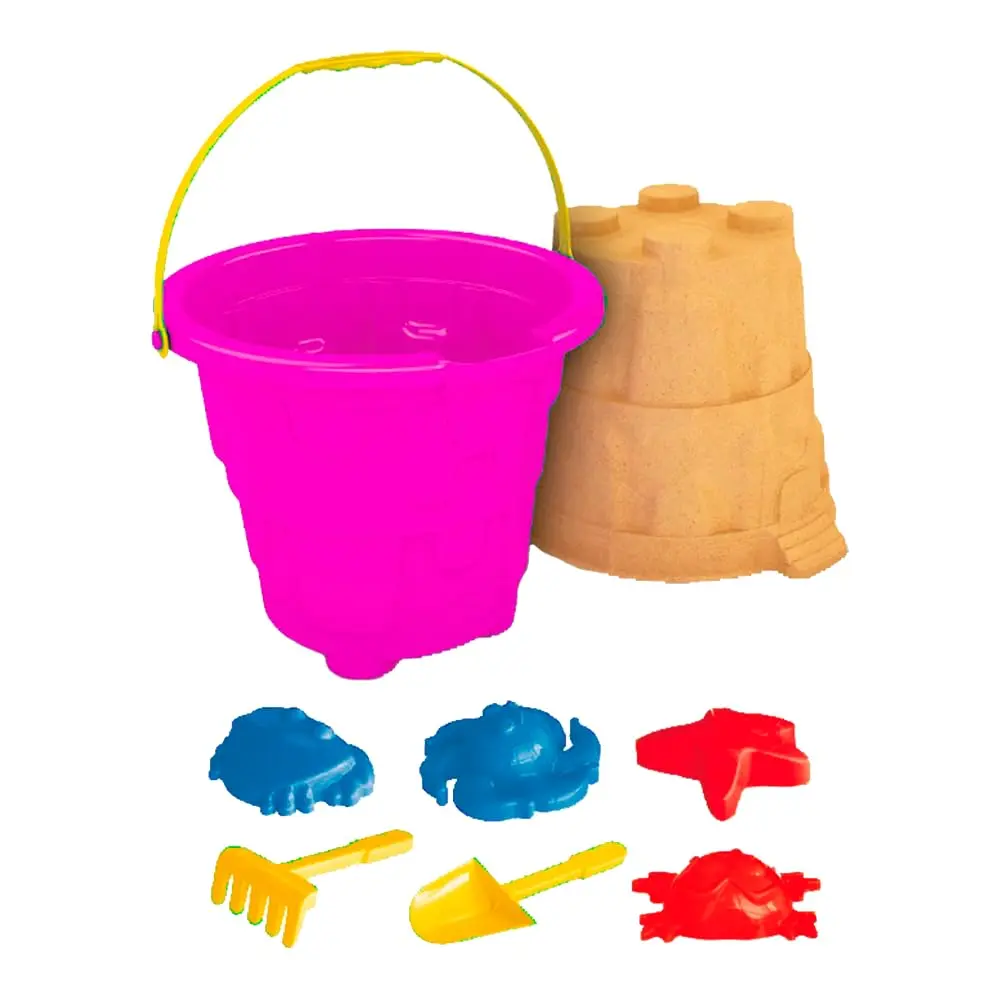 GGB Briqnuedo Balde De Praia Infantil Baldinho Castelo II Com Alça e 6 Brinquedos