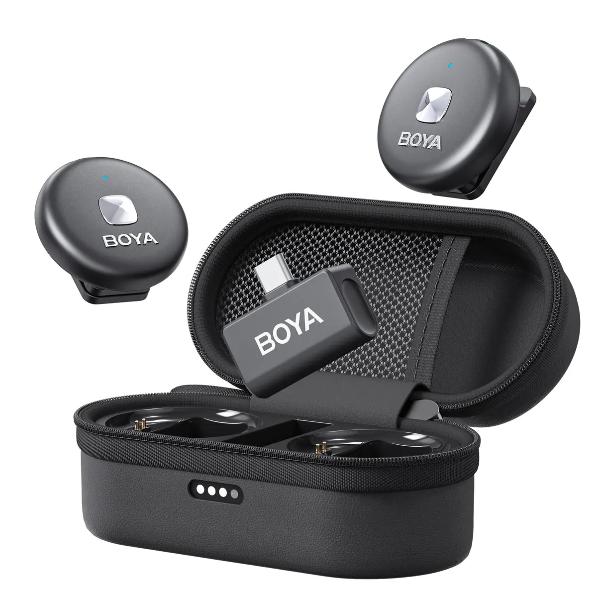 Microfone de lapela sem fio BOYA Omic-U para telefone Android tipo C, cancelamento de ruído, bateria de 5 horas, estojo de carregamento Zíper, Microfone de lapela sem fio USB-C