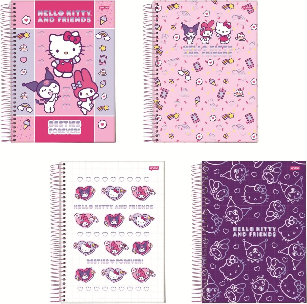 Kit de Cadernos, Jandaia, 1 Matéria, Capa Dura, Besties Forever, 80 Folhas, Pacote com 4 - 1