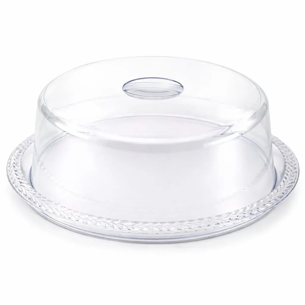 Porta Bolo com Tampa de Acrílico Transparente e Base Trançada Decorada – Boleira Redonda Multiuso para Café da Manhã, Festa e Sobremesas | Tamanho Grande - 1