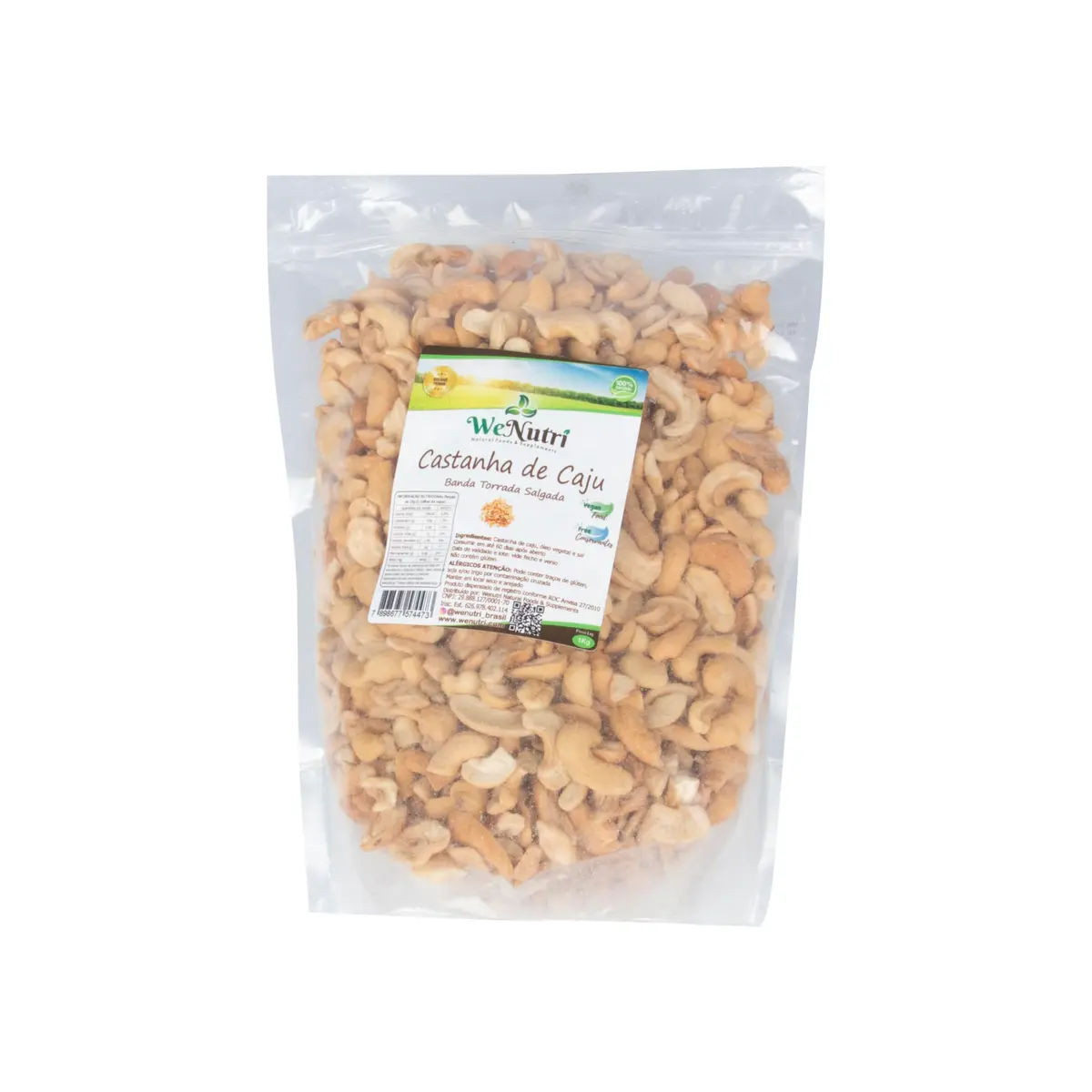 Castanha de Caju Torrada Banda e Pedaços com Sal 1kg Wenutri