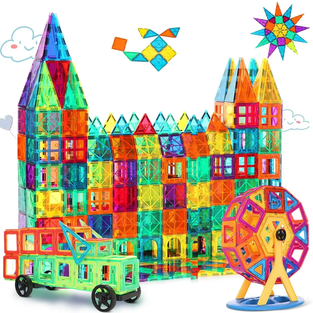 QBuen 168 peças blocos magnéticos infantil, Conjunto de Formas Geométricas Coloridas STEM para Crianças de 3 a 10 Anos, Kit Educativo de Magnetismo e Criatividade para Meninos e Meninas