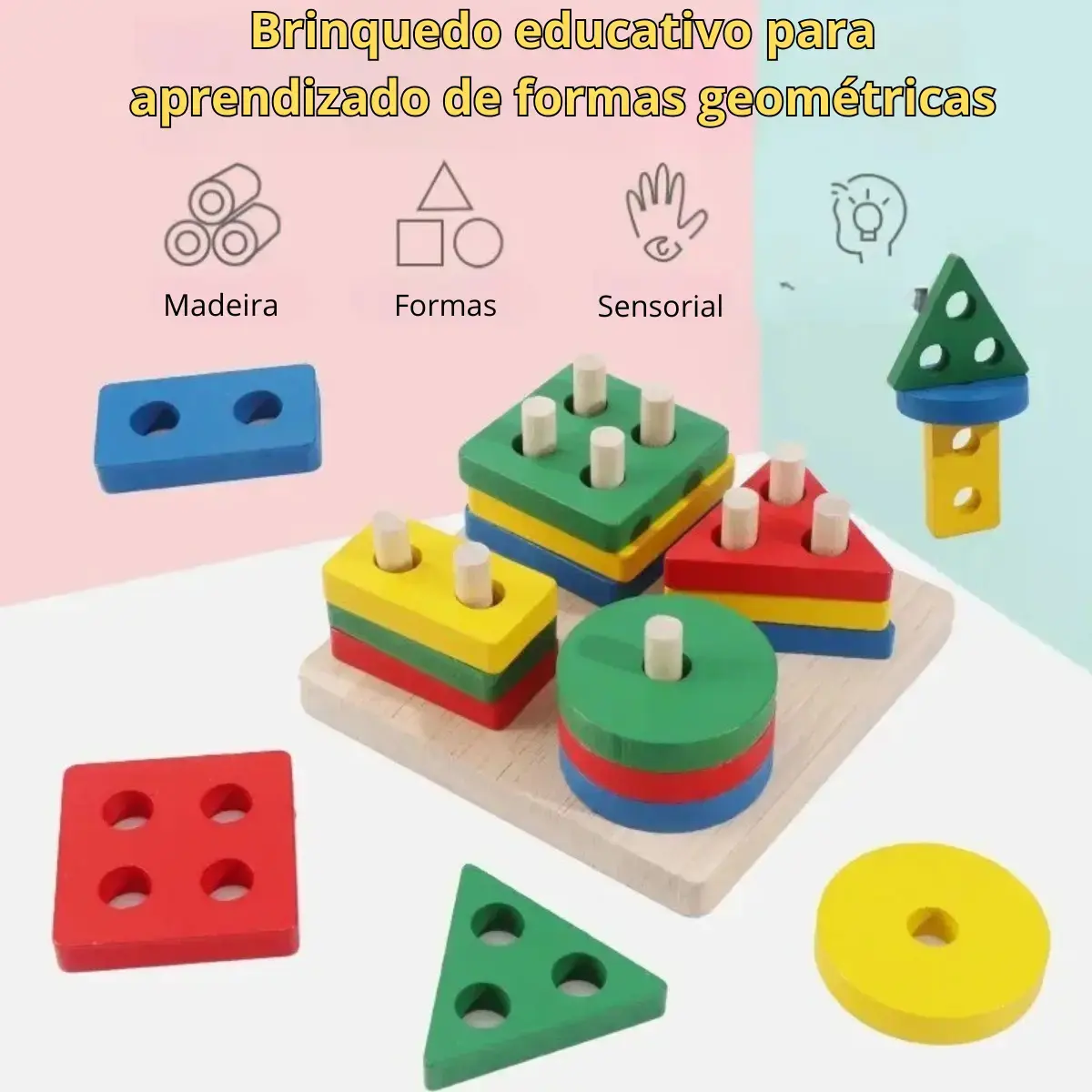 Brinquedo Pedagógico Educativo Encaixe Formas Geométricas Cor Colorido thumbnail 2