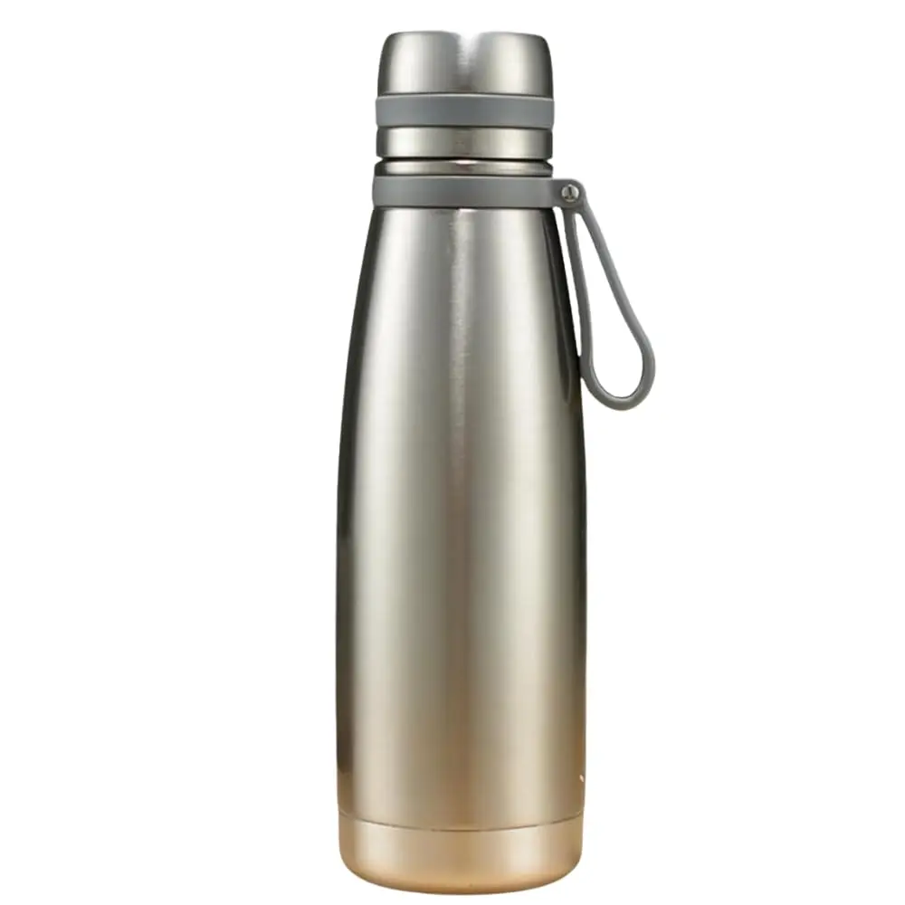 Garrafa Térmica de 1 Litro com Tampa de Rosca, Alça Emborrachada e Interior em Aço Inox 304 – Perfeita para Academia, Escola e Atividades do Dia a Dia (Inox)
