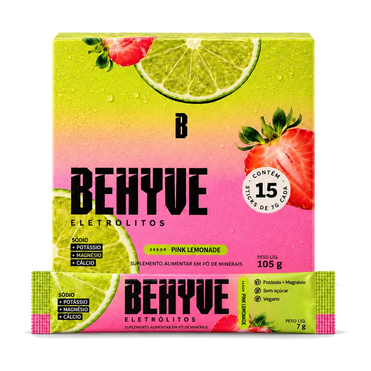 BEHYVE Eletrólitos em Pó Hidratação 4 Minerais 15 Sachês (Pink Limonade) | BEHYVE Eletrólitos em Pó Hidratação 4 Minerais 15 Sachês - 1