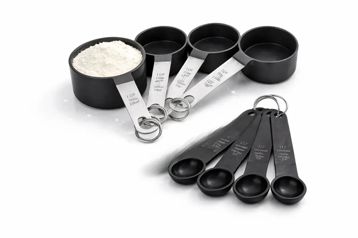 Kit Medidor Culinário 8 Peças em Inox e PP Colheres e Xícaras com Medidas Precisas em ML para Receitas Doces e Salgadas (Preto) - 1