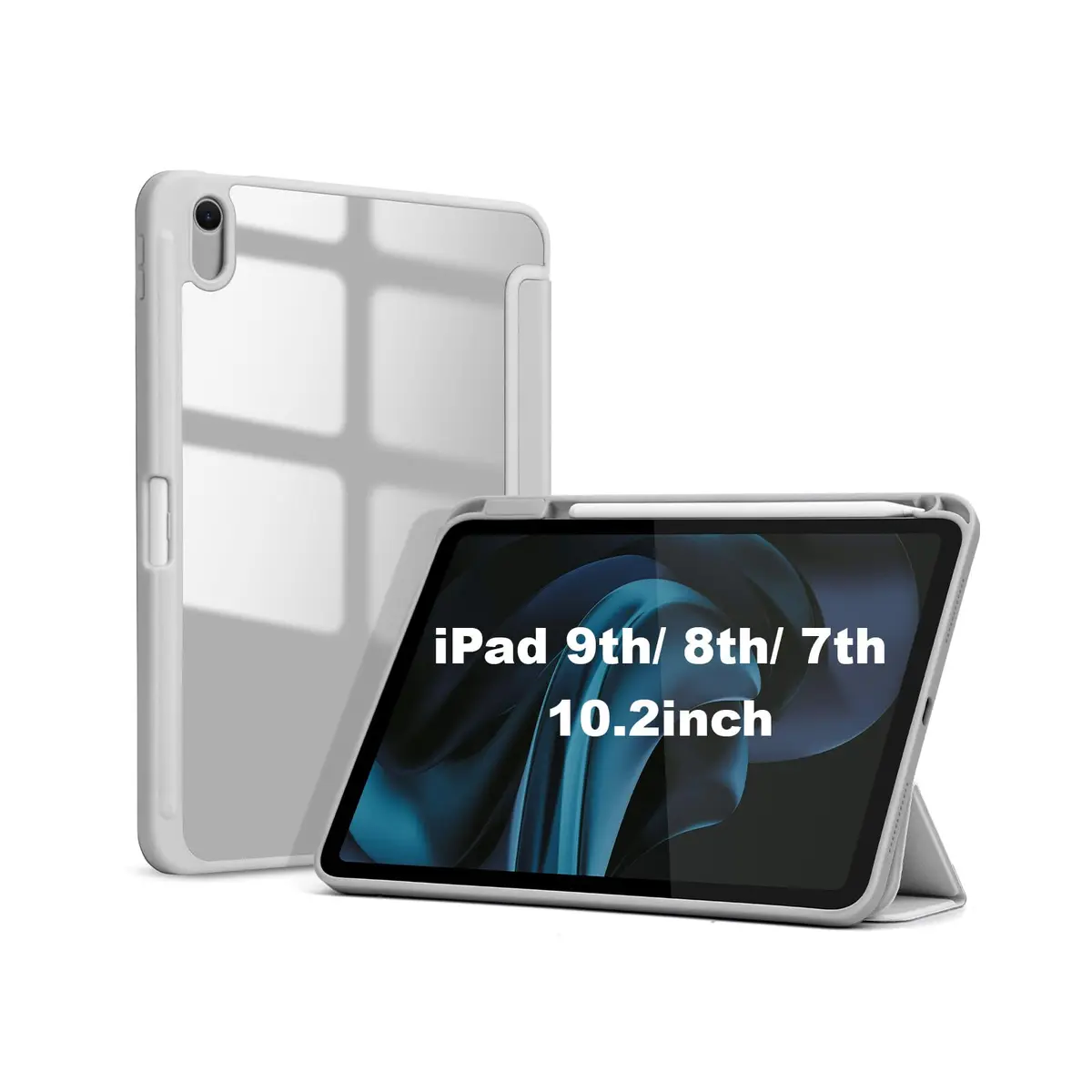 Capa para iPad de 9ª/8ª/7ª geração de 10,2 polegadas (lançado em 2021/2020/2019), capa fina e inteligente para iPad de 10,2 polegadas, com ativação/desativação automática (Cinza) - 1