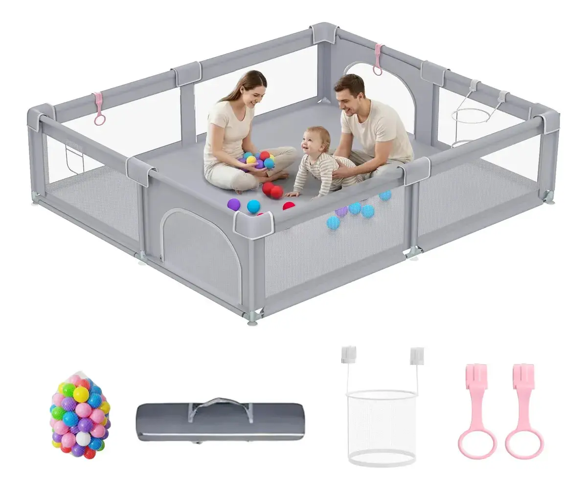 Cercadinho Grande Para Bebe Infantil Vário Tamanho Acessório 200×150cm Cinza