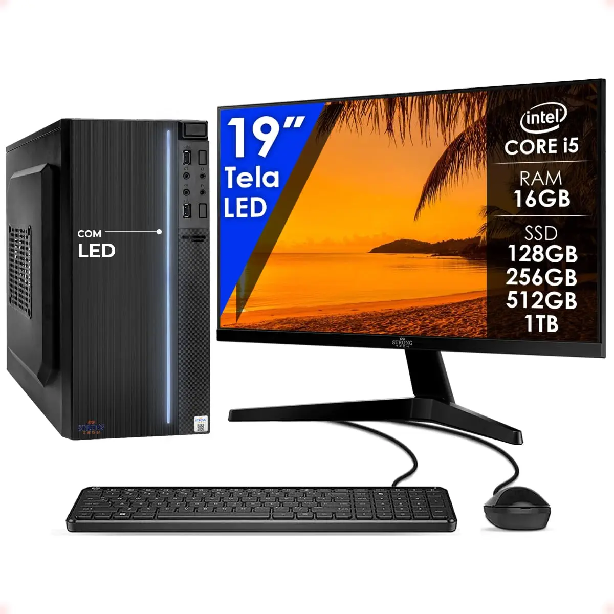 Computador Completo Intel Core i5 16GB SSD 512GB Monitor 19" 4 Núcleos Super Turbo Pc Hdmi Teclado e Mouse Strong Tech