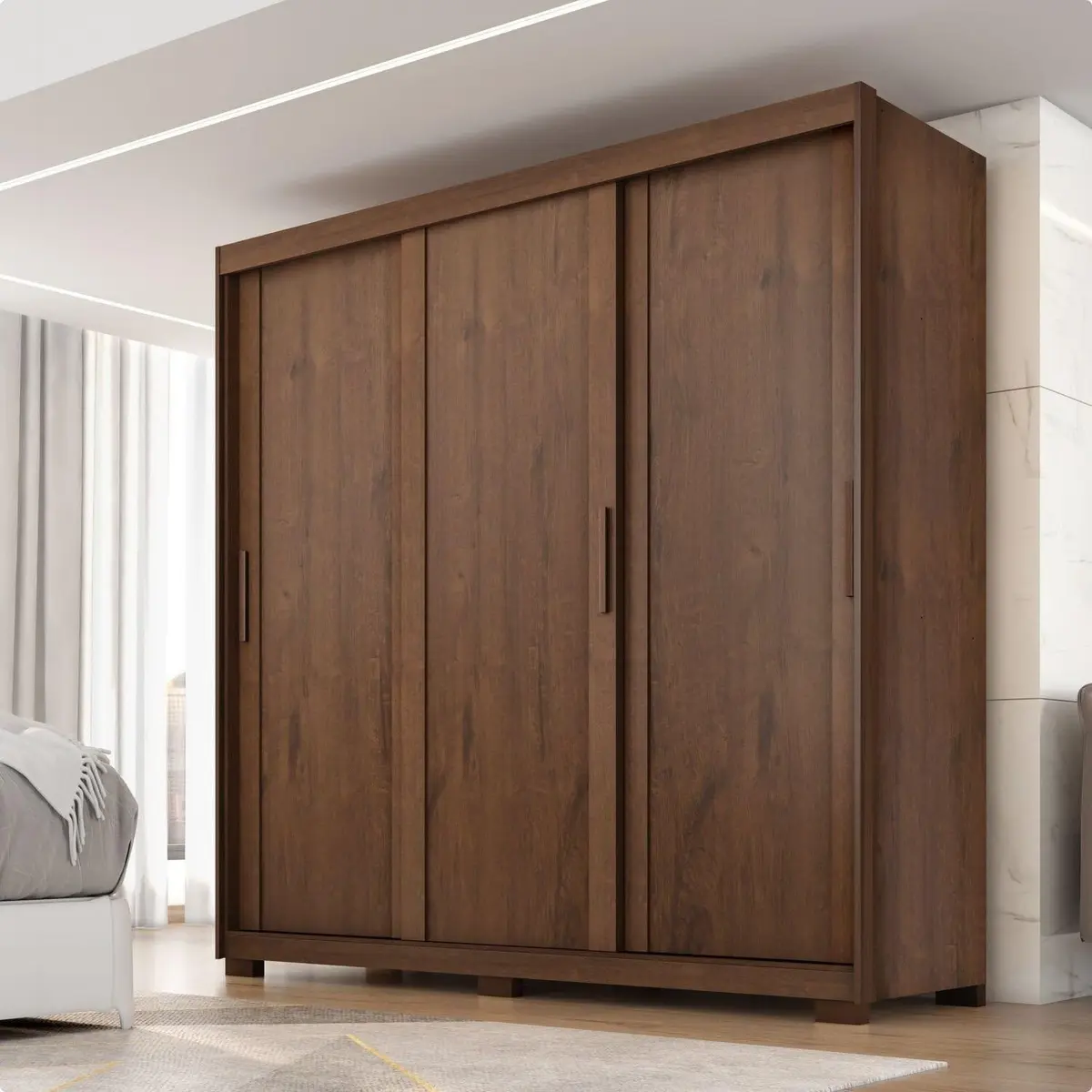 Guarda-Roupa Casal 3 Portas de Correr e 4 Gavetas Confort Marrom/Jacarandá Jacarandá - 1