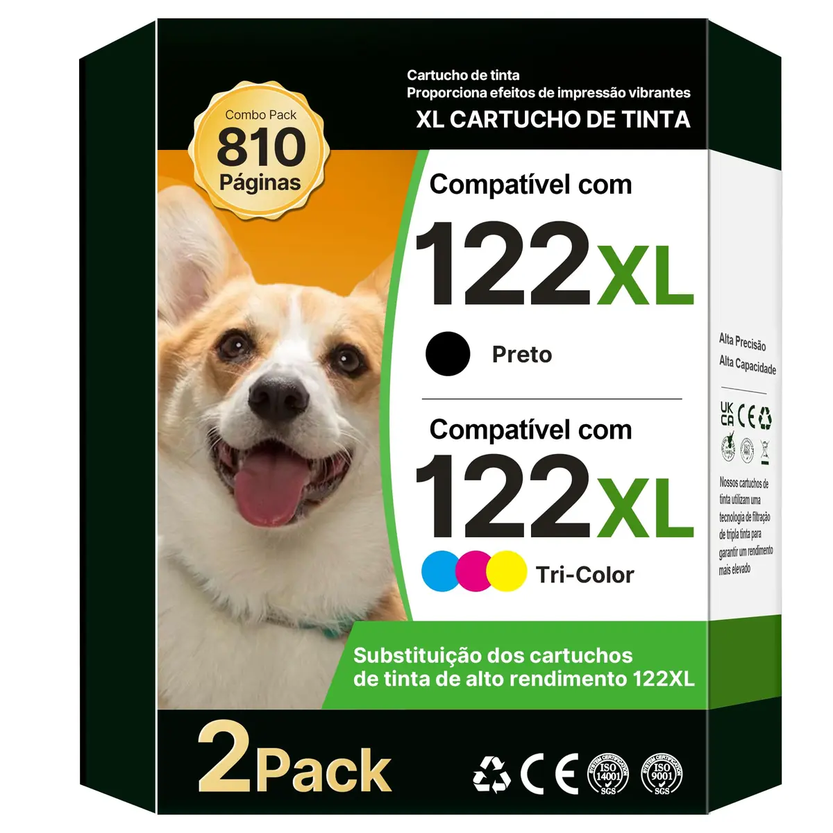 TECKKIN Cartucho de Tinta Compatível com HP 122 122XL Para DeskJet 1000 | Compatíveis com HP DeskJet 1000 1010 1050 1051 1510 2050 3000 3050 3060 3510 3511 (1 Preto 1 Colorido)