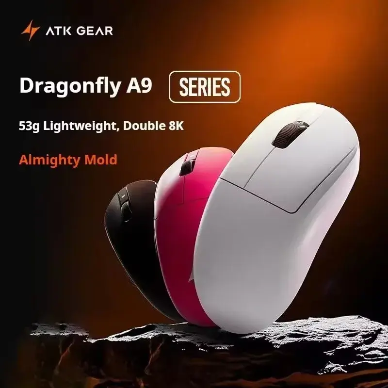 ATK Dragonfly Série A9 Mouse Sem Fio Tri Mode PAW3950 Nordic52840 8K 53g Leve Personalizado Laptop Gamer PC Gaming Mouse - 1