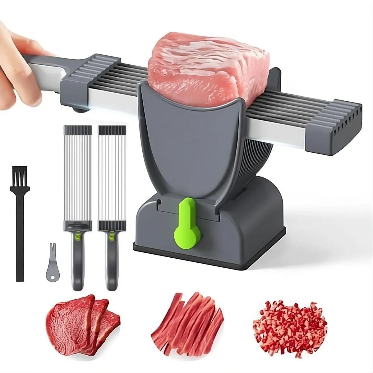 Cortador de Carne Multifuncional Manual Inox 17 Lâminas Fatiador para Carne Fresca Espessura Ajustável 2mm ou 4mm Ideal para Frango Porco Carne Bovina e Salmão