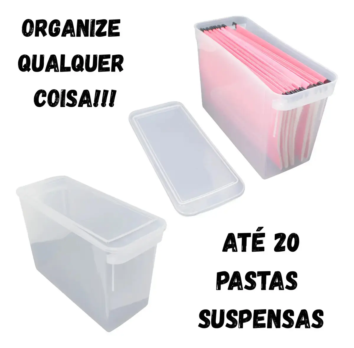 Caixa de Arquivo Maxcril com Tampa para Pastas Suspensas, Plástico Branco thumbnail 2