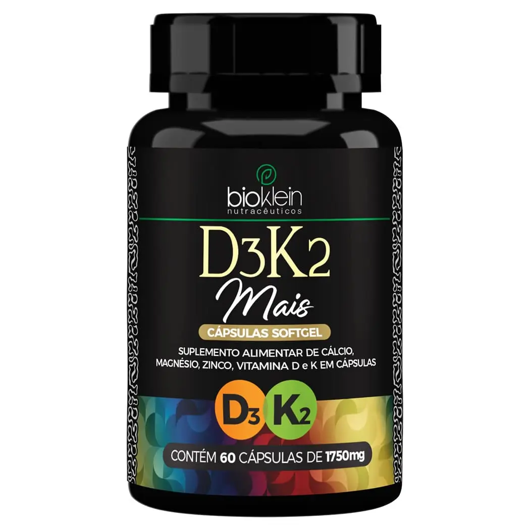D3K2 Mais Cálcio Magnésio e Zinco- 60 Cápsulas - Bioklein, Bioklein