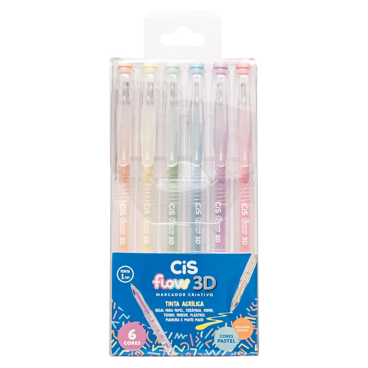 CIS Flow 3D Marcador Criativo - Cores Pastel - Estojo C/6 unidades