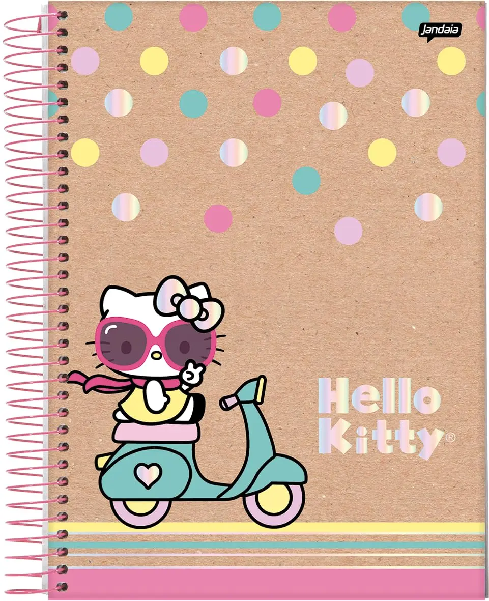 Jandaia - Caderno Espiral Universitário CD 1 Matéria Hello Kitty Kraft Moto FSC - 1