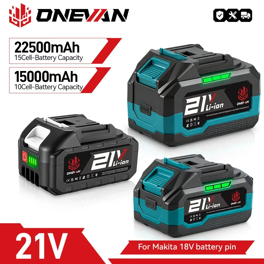 Bateria de Lítio Recarregável ONEVAN 21V 22500mAh 15000mAh, Bateria de Íon para Ferramenta Elétrica Sem Fio, Compatível com Bateria Makita 18V.