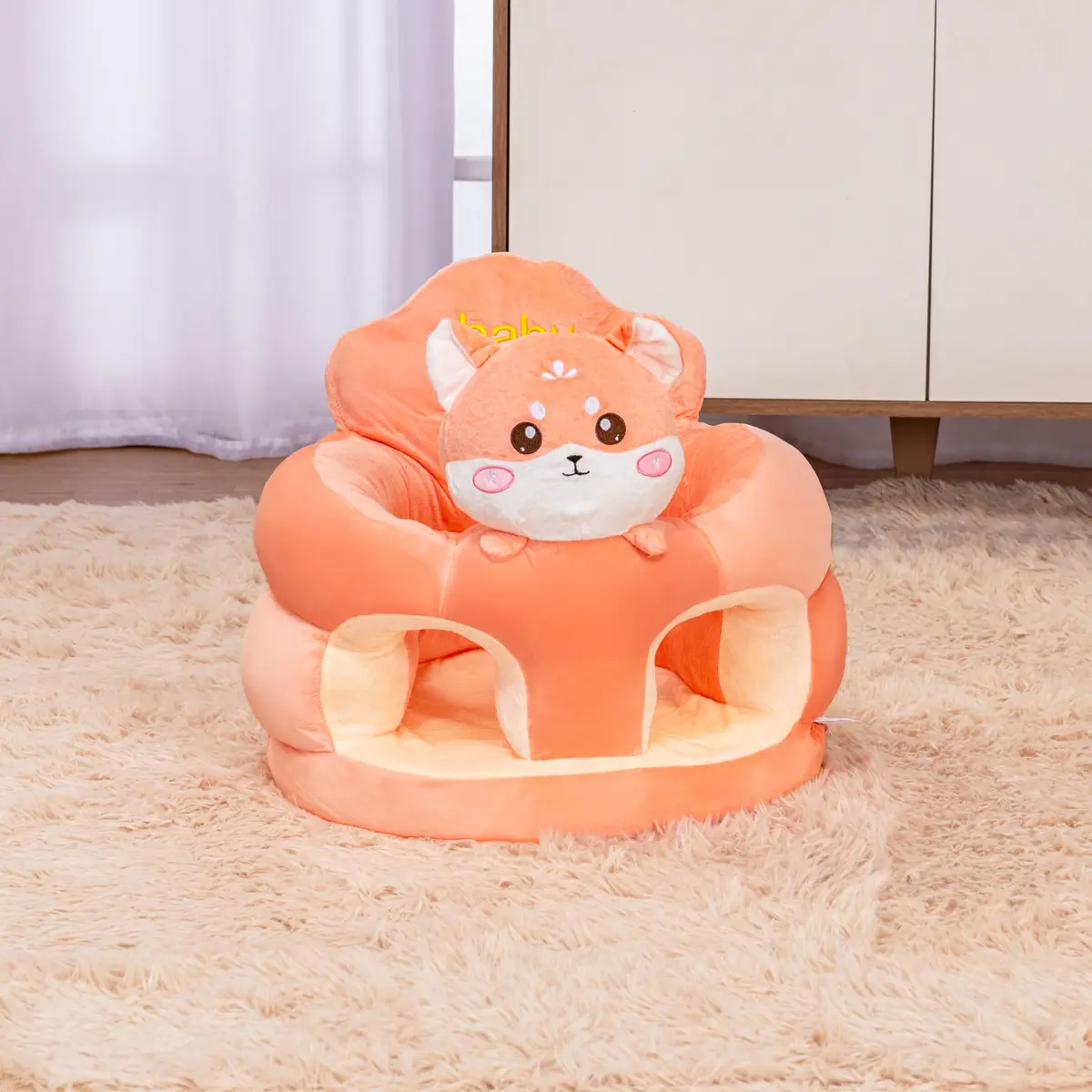 Cadeirinha Infantil de Apoio para Bebê, Sofá Puf Baby Seat, Gato Salmão | Assento para Bebê Sentar, Manter a Postura, Pronto para Uso, Confortável em Plush Macio - 1