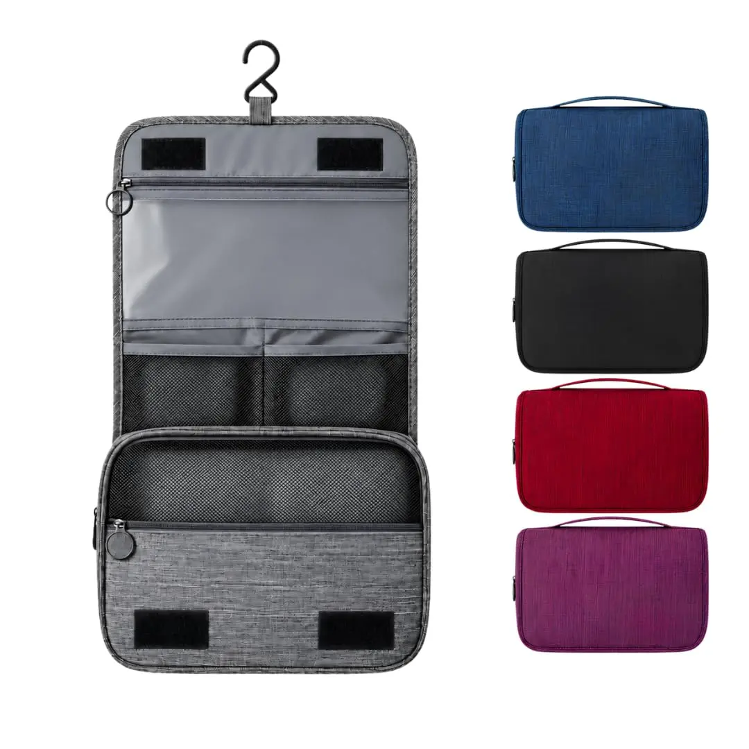 Necessaire Organizadora de Viagem Com Gancho Para Pendurar e Zíper | Cinza | Com alça de mão, oferece praticidade no transporte e armazenamento de cosméticos e itens pessoais no dia a dia.