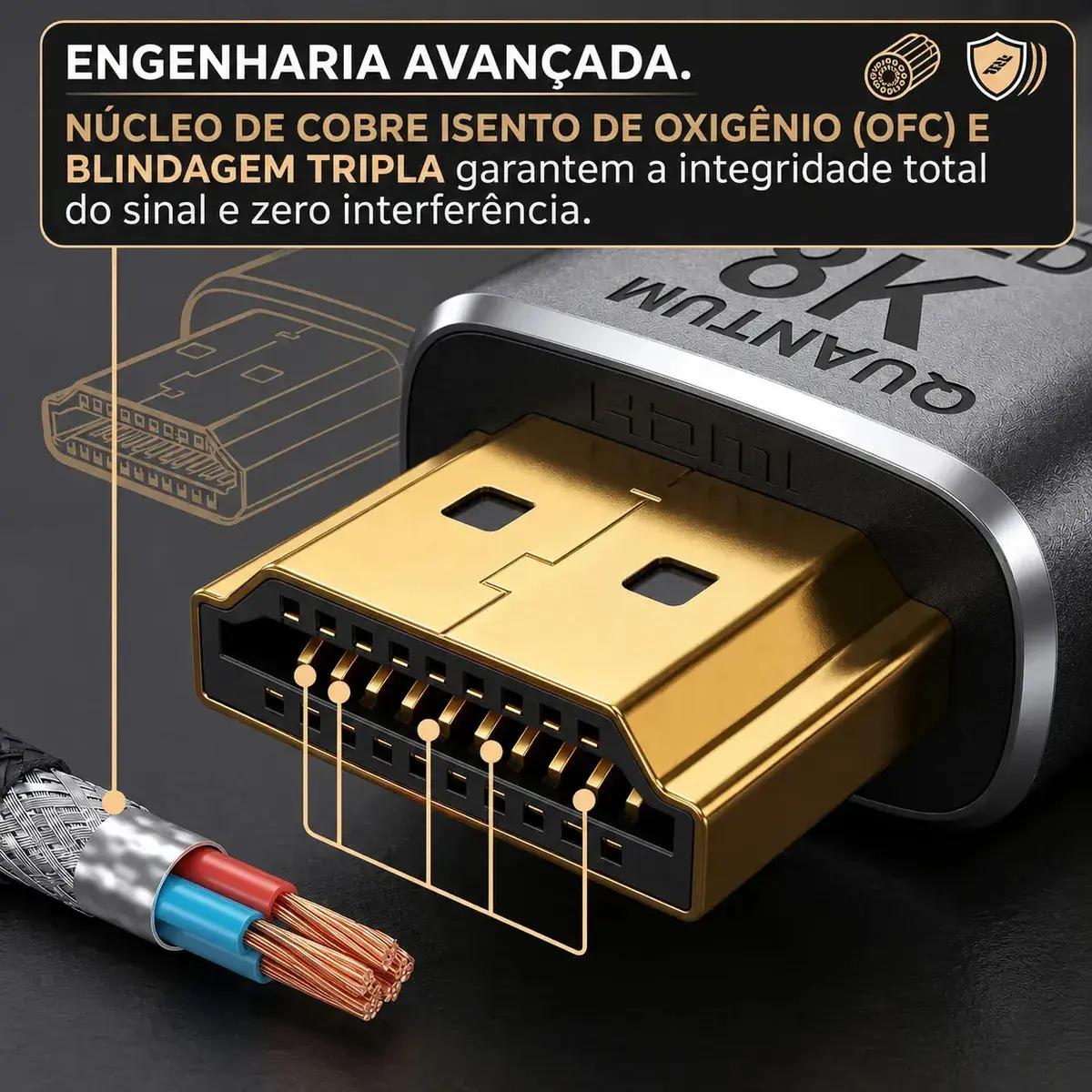 Cabo Hdmi 2.1 8k Gold Ultra Hd Compatível Com Ps5 Xbox Series X/s 3 Metros Ezsias Armarinhos thumbnail 2
