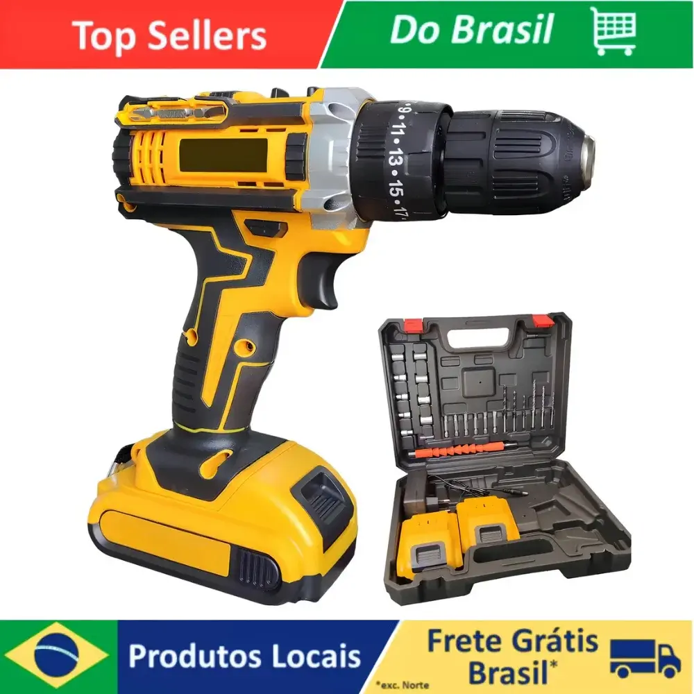 Parafusadeira Furadeira Elétrica 48 V Sem Fio Bateria Recarregável Carregador Bivolt com Conjunto de Ferramentas