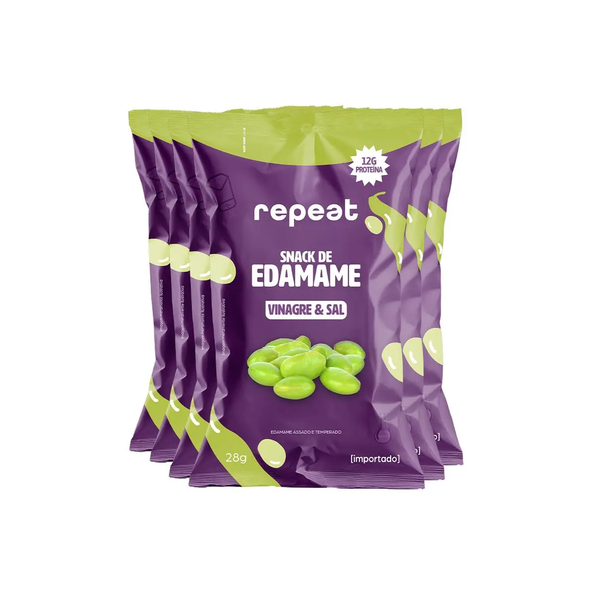 Repeat, Snack de Edamame com 13g de proteína por embalagem de 28g | Kit com 8 unidades | Snack Crocante | Naturalmente Proteico (Vinagre e Sal)
