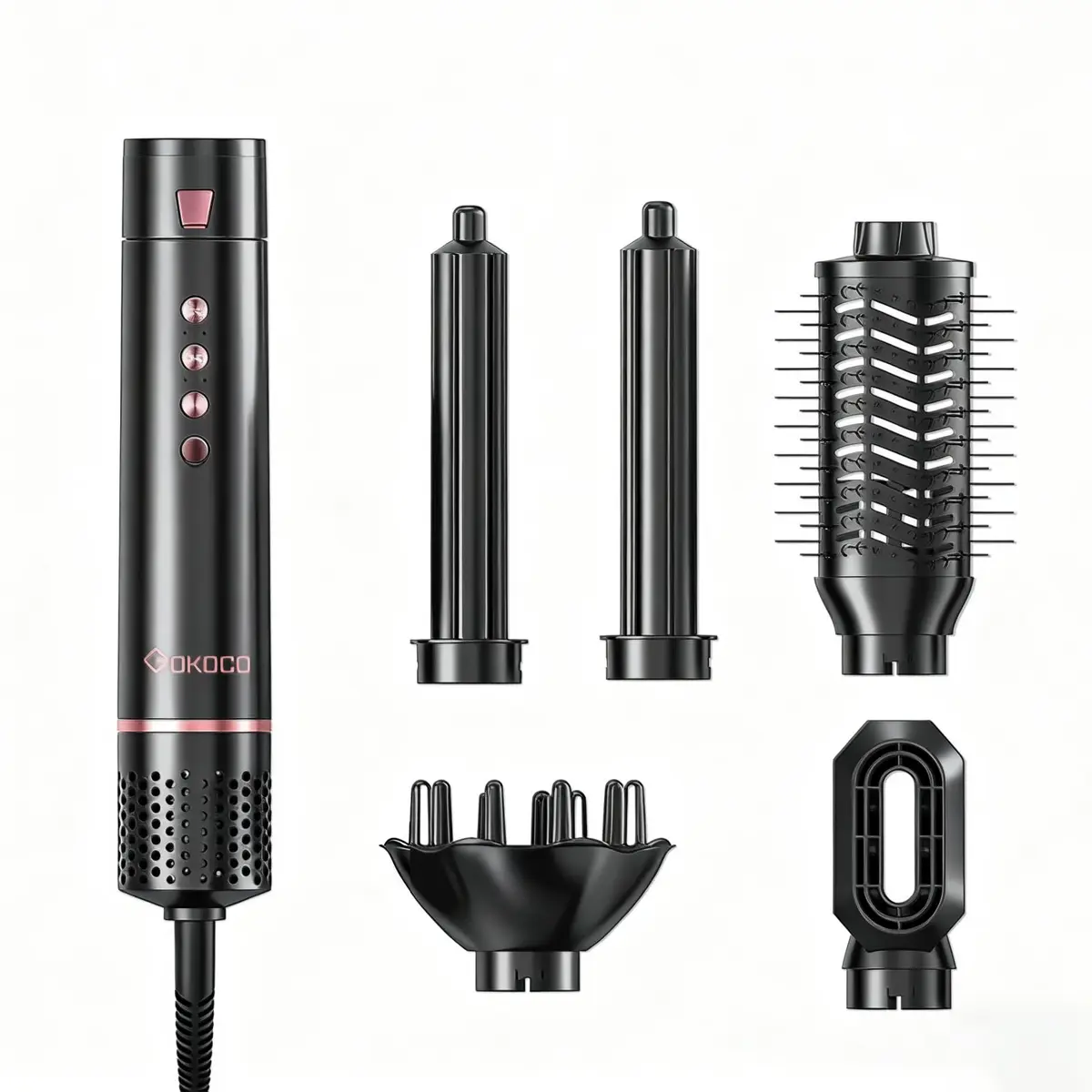 GOKOCO GD031 Secadora 5 em 1 kit Bivolt 127-220V, Motor 110.000 RPM, 5 Anexos para Cabelos Cacheados e Lisos, Viagem de Negócios, Preto