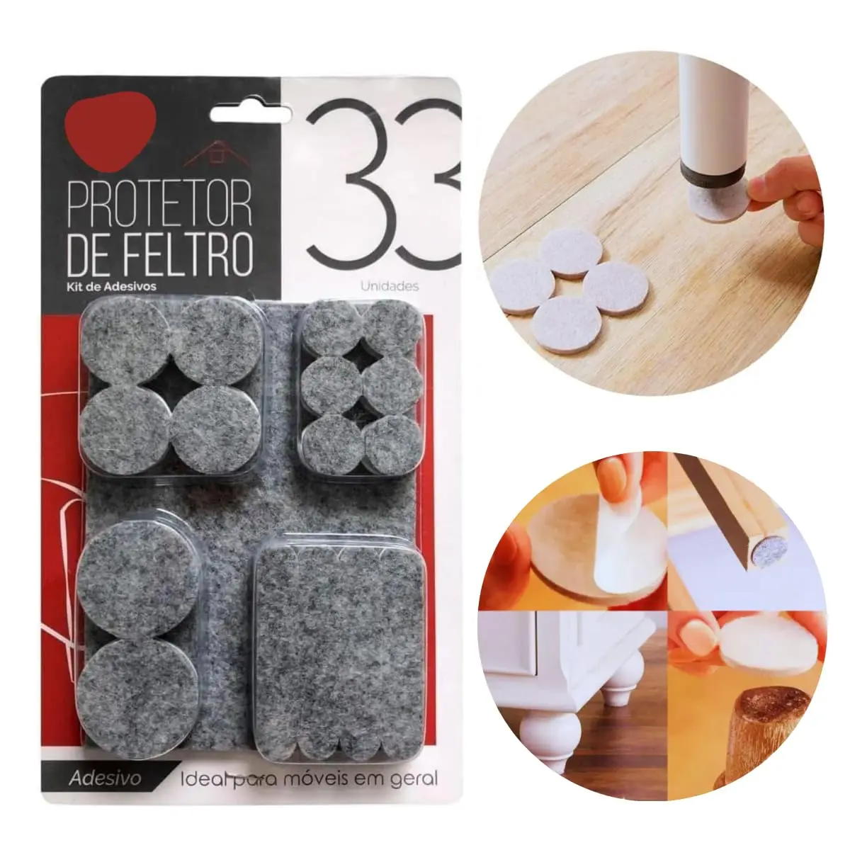 Kit 33 Protetores Feltro Adesivos Pé Móveis Tamanhos Variados