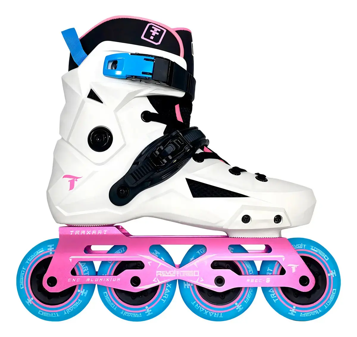 Patins Traxart Revolt Turbo Branco E Rosa - 80mm Abec-9 Tamanho Das Rodas 8 Cm Tamanho Dos Patins 7 - 38/39
