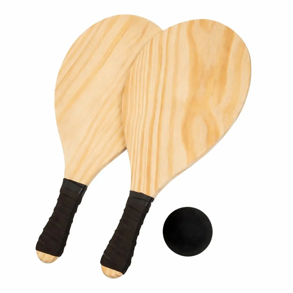 Kit Frescobol Madeira com 2 Raquetes e 1 Bola, Jogo de Praia Resistente para Adultos e Crianças, Esporte e Lazer