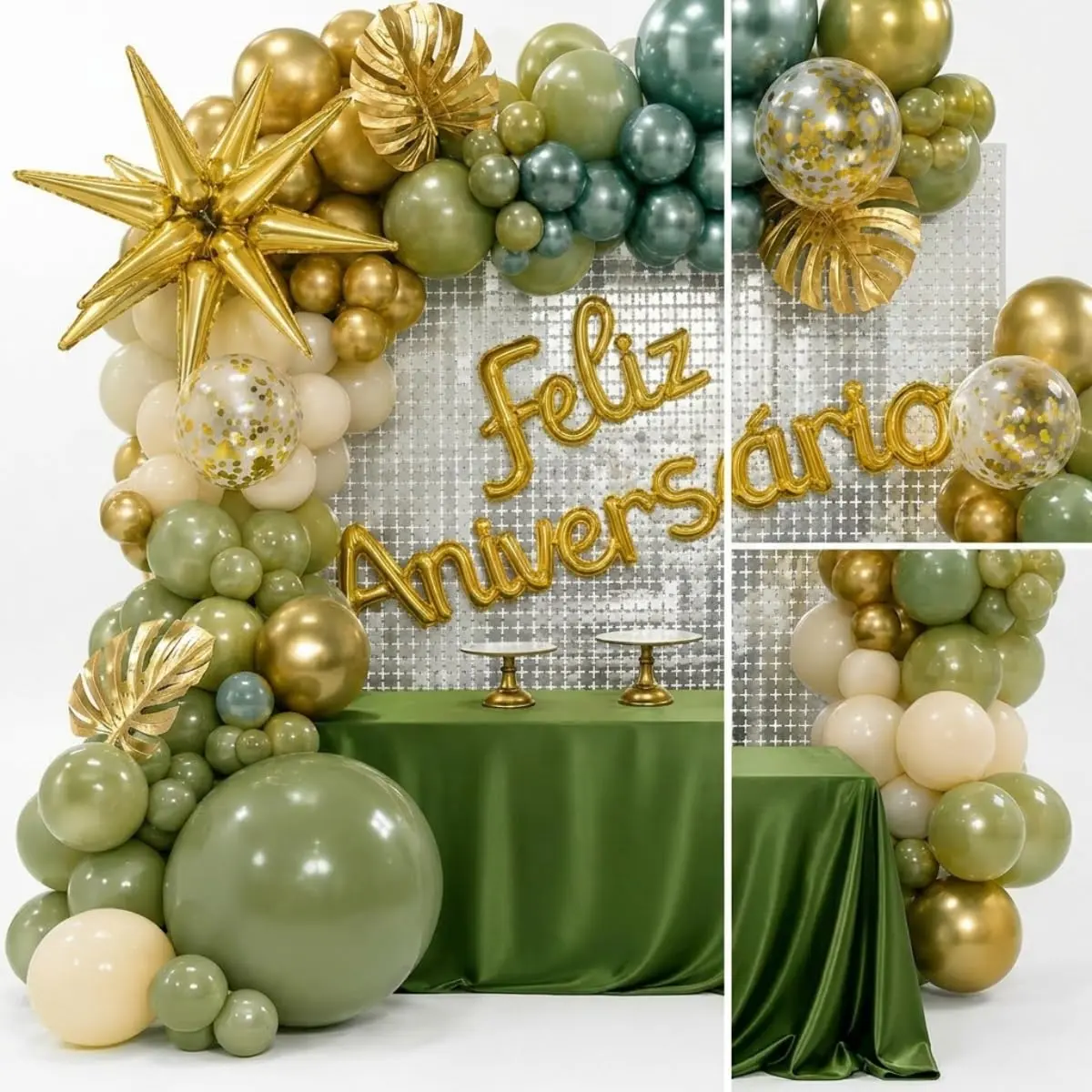 Kit Decoração Festa Aniversário Verde com Balões e Cortina Metalizada | Montagem prática, fácil de instalar sem experiência profissional