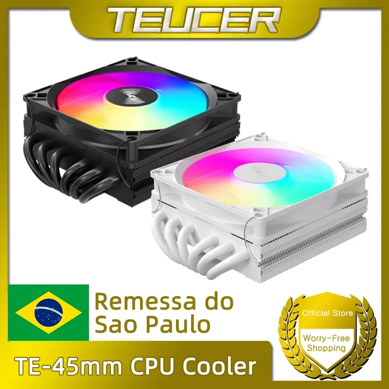 Cooler de CPU TEUCER TE-45 ARGB TDP 160W 45mm 6 Tubos de Calor Radiador de Ar para Chassis ITX para AM5 AM4 e Intel LGA1700 1200 2011