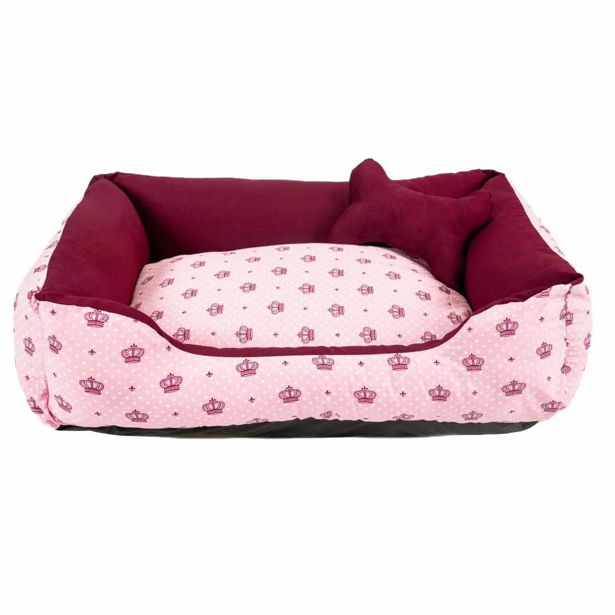 Cama para Cachorro Grande 70X55 Com Zíper Estampa Coroa Vinho