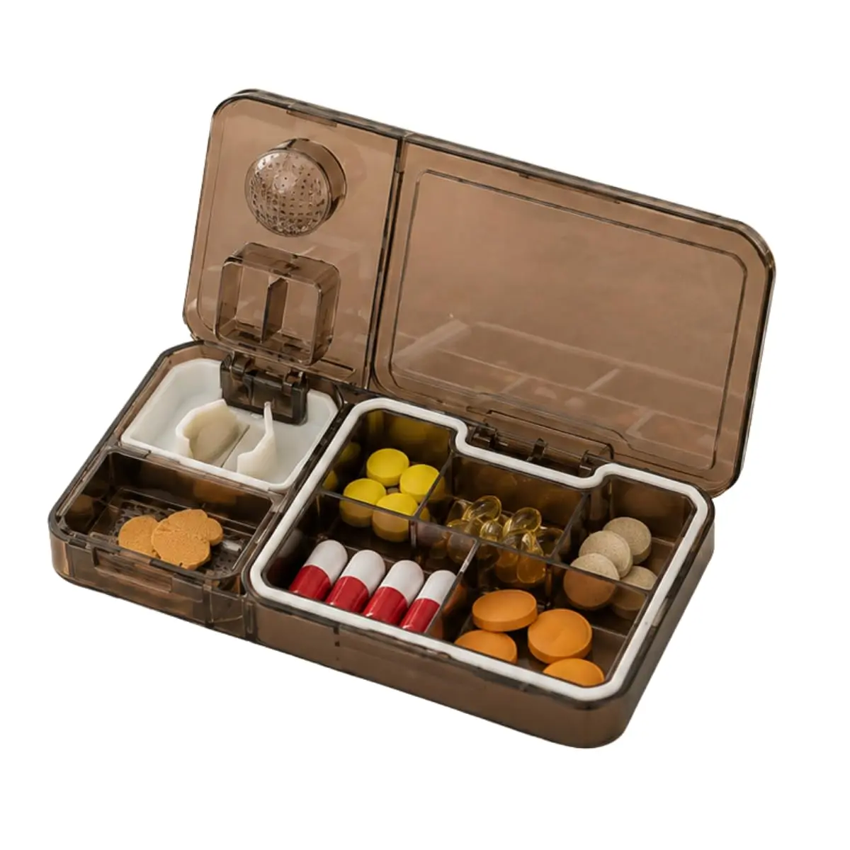 Porta Comprimido Remedio Medicamento Com Cortador Integrado Compartimentos Para Separar Cápsulas Portátil Organizador Ideal Para Bolsa Viagem Dia a Dia
