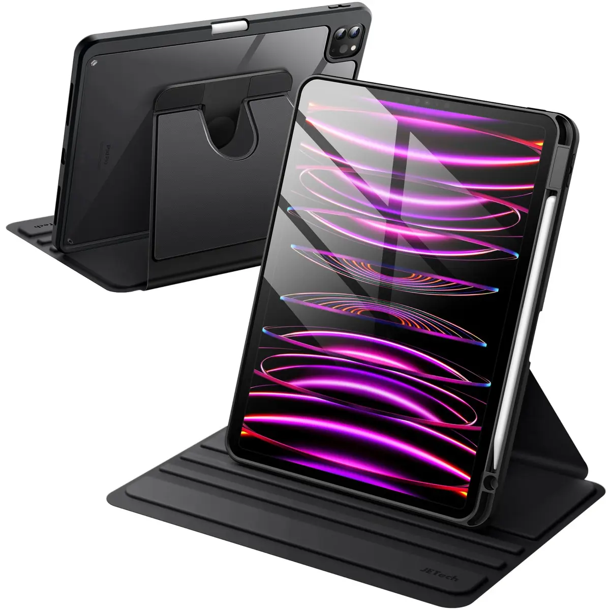 JETech Capa Protetora Giratória para iPad Pro 11" 4/3, Preto | Para 2022/2021 Modelo, Suporte com Rotação 360°, Design com Traseira Transparente, Ativação/Repouso Automático, Porta-Pencil - 1