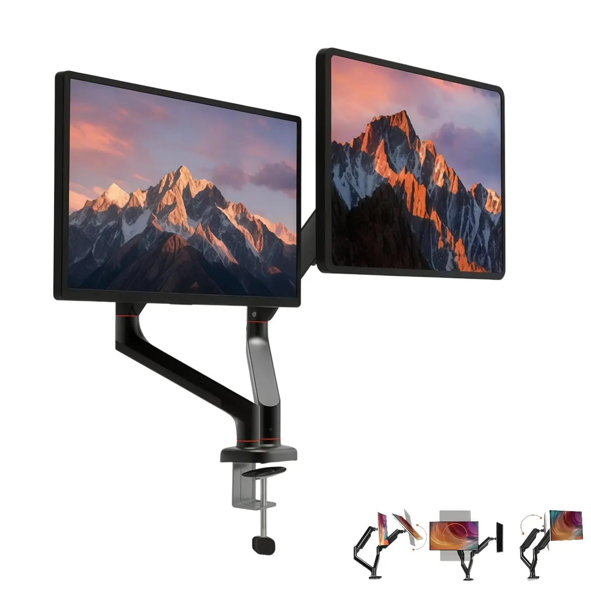 Suporte Duplo para Monitores 13-32 Pol com Pistão a Gás, Articulado 360° | Braço Articulado Monitor Ajuste de Altura Inclinação e Rotação, VESA 75/100mm, Organizador de Cabos, Suporte Mesa/Perfurado - 1