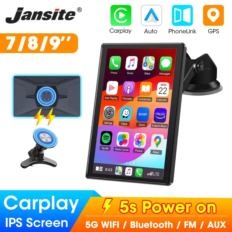 7/8/9 ''suporte orientação e retrato espelho do carro rádio sem fio carplay android auto multimídia player de vídeo tela universal - 1