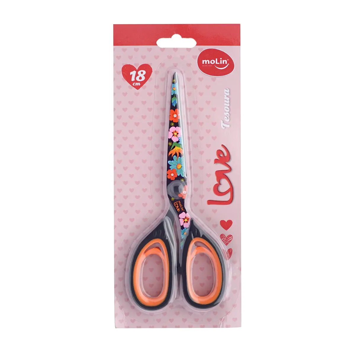 Molin Tesoura Office Love Flowers - 18cm - Blister com 1 Unidade