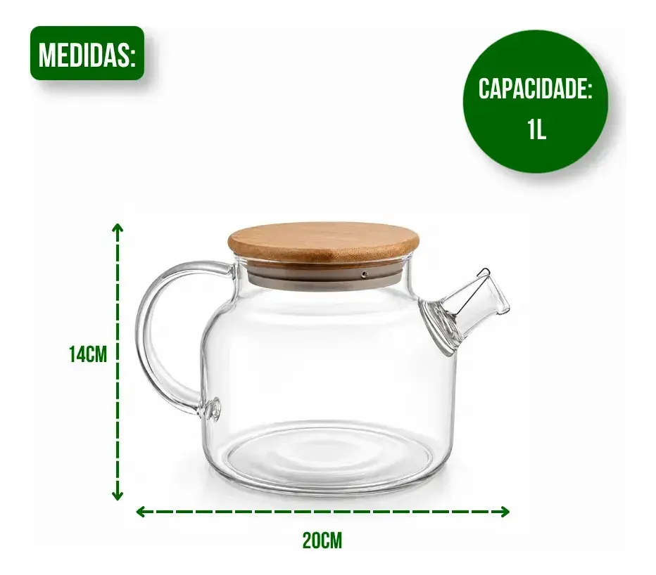 Chaleira De Vidro Tampa De Bambu Transparente thumbnail 5