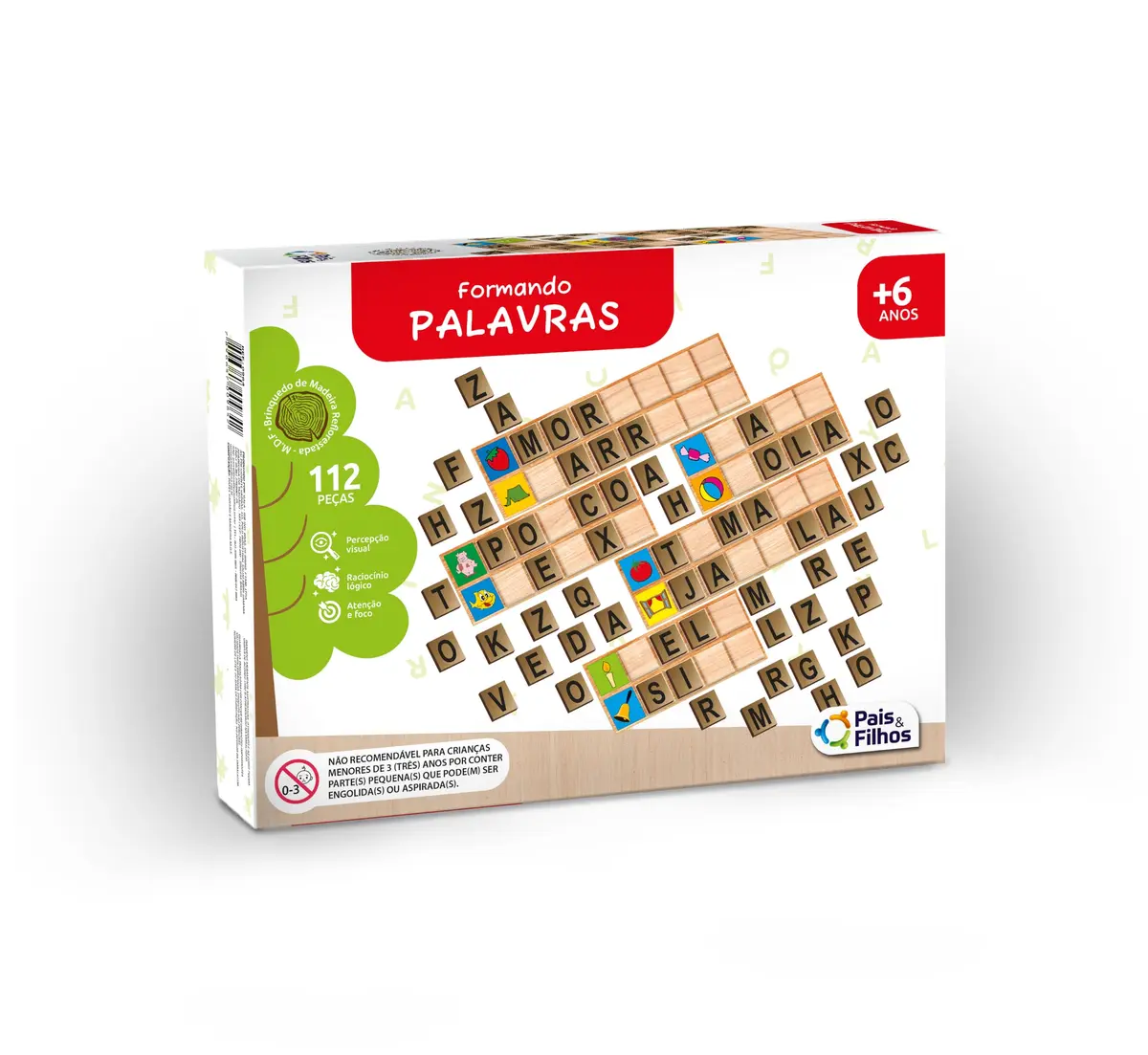 Brinquedo Pedagógico de Madeira Pais e Filhos, Formando Palavras