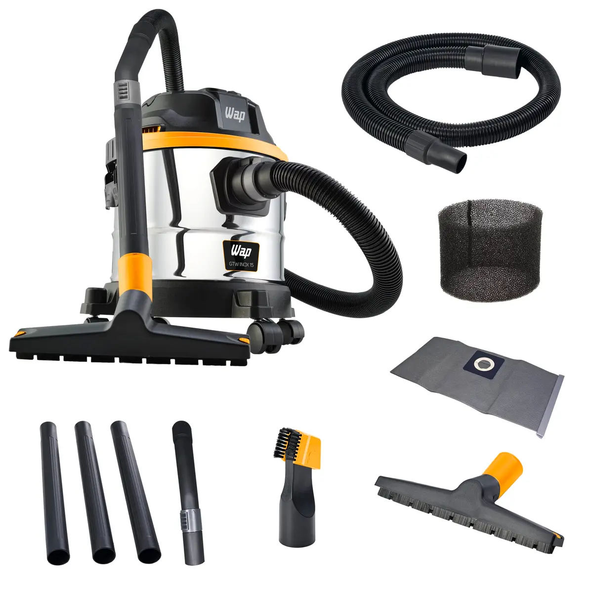 WAP Aspirador de Pó e Água GTW INOX 15 14,8L, 1700W, 127V | Filtro Lavável, 146 mbar e Compacto