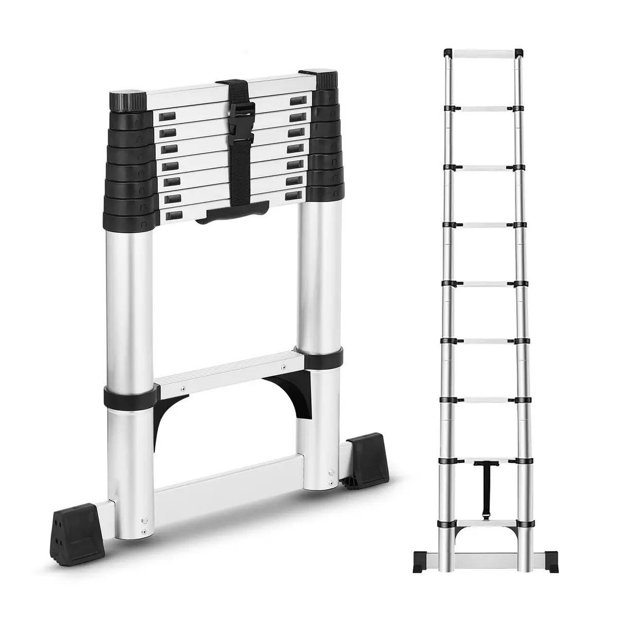 Escada Alumino Extensiva Telescópica 10 Degraus 3,90m, Equipado Com Dispositivo Antiderrapante, Indicado Para Reparos Em Telhados E Trabalhos Diários Em Altura, Carga Máxima 150 kg