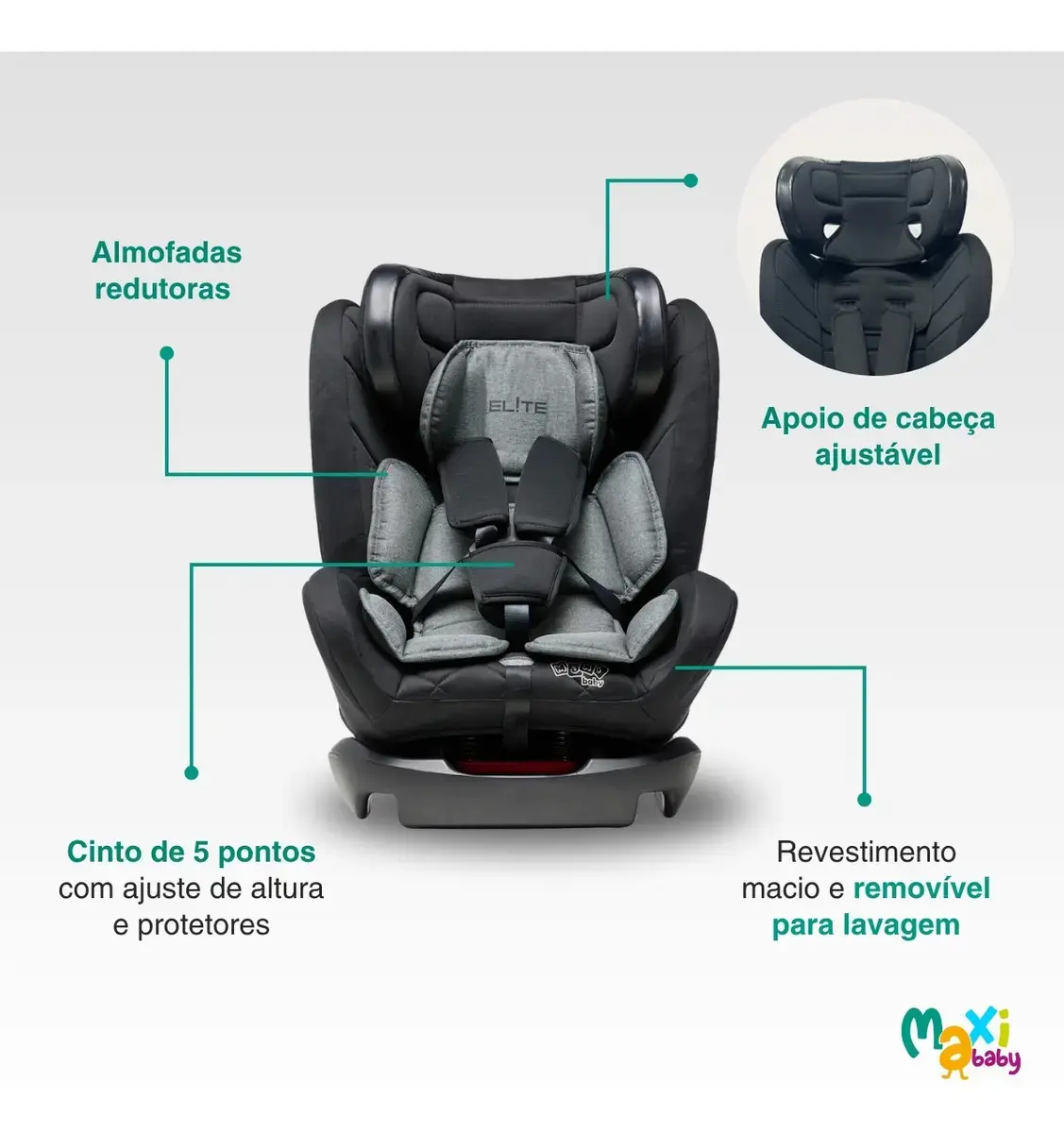 Cadeira de Carro Infantil 0 a 36Kg Elite 4 em 1 - Maxi Baby - Preto thumbnail 5