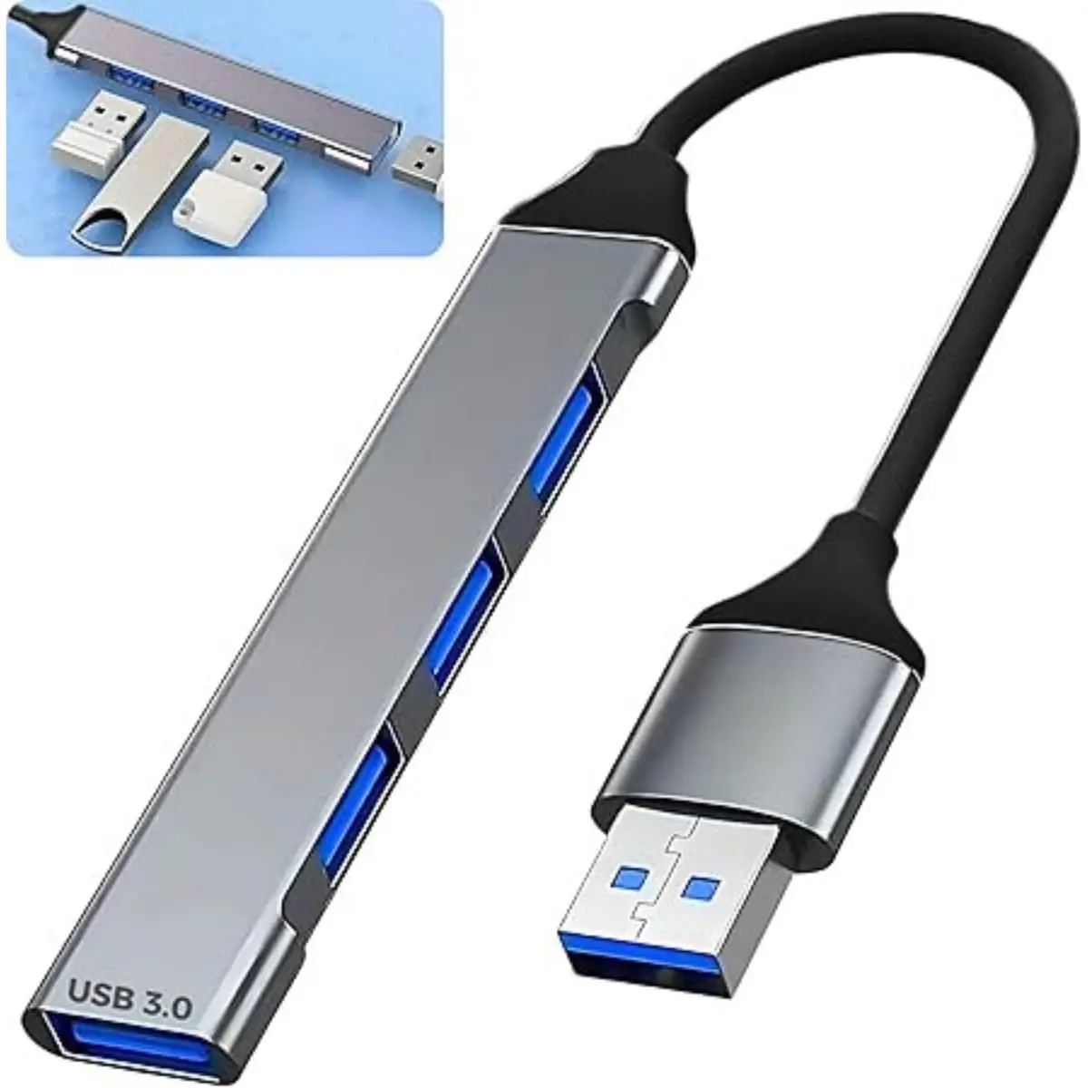 Hub USB 3.0 com 4 Portas | Adaptador Multiplicador USB 5Gbps em Alumínio | Plug and Play para Notebook, PC, Tablet e Periféricos (4 em 1 USB-A)