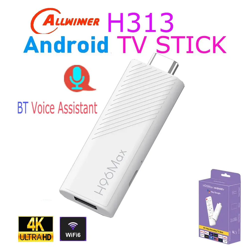H96 MAX Allwinner H313 Quad Core Android TV Stick 4K HDR Wifi6 BT Controle Remoto com Assistente de Voz Media Player Smart TV Box