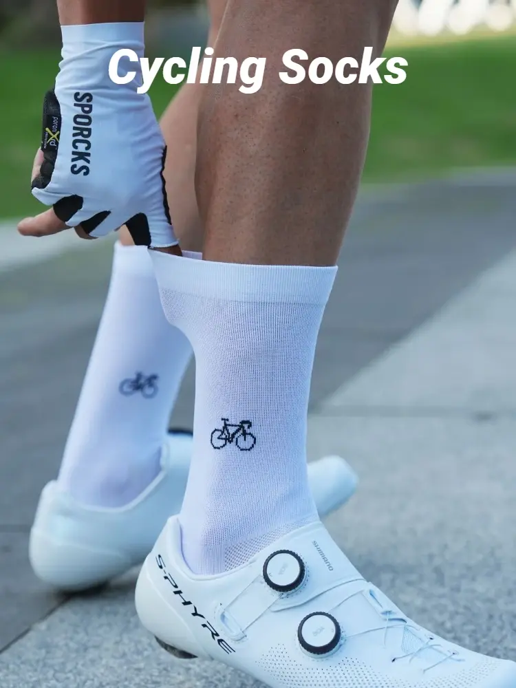 Meias de ciclismo com estampa de bicicleta, meias masculinas e femininas para primavera e verão, esportivas, modernas, respiráveis, de alta elasticidade e resistentes ao desgaste - 1