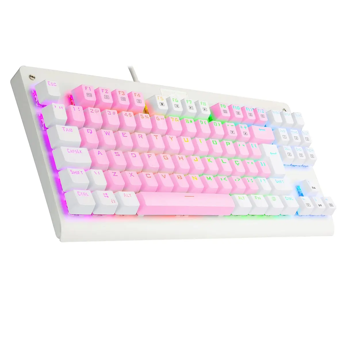TECLADO MECANICO GAMER DARK AVENGER RAINBOW ROSA COM BRANCO SWITCH MARROM ABNT2 - 1