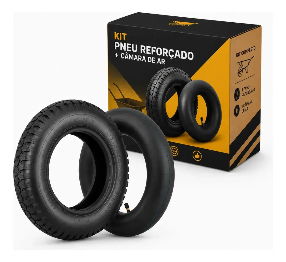 Kit Pneu Reforçado + Câmara De Ar Completo Para Carrinho De Mão Não Fura 3,25x8 Carga Carriola 150kg Allmind Reforçado thumbnail 3