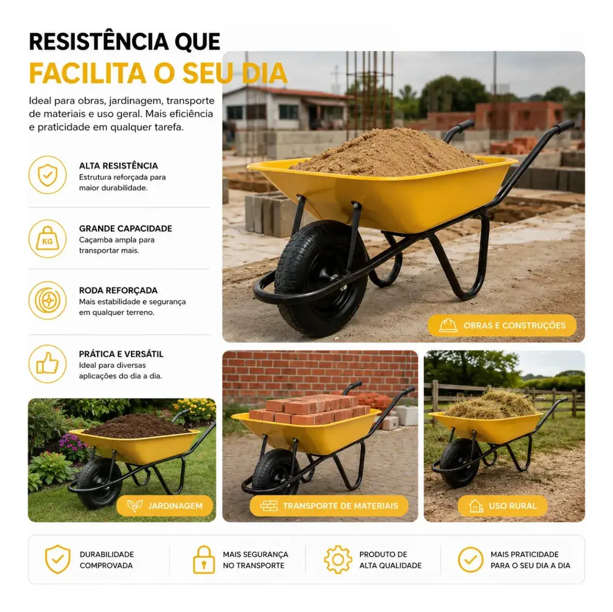 Kit Pneu Reforçado + Câmara De Ar Completo Para Carrinho De Mão Não Fura 3,25x8 Carga Carriola 150kg Allmind Reforçado thumbnail 8